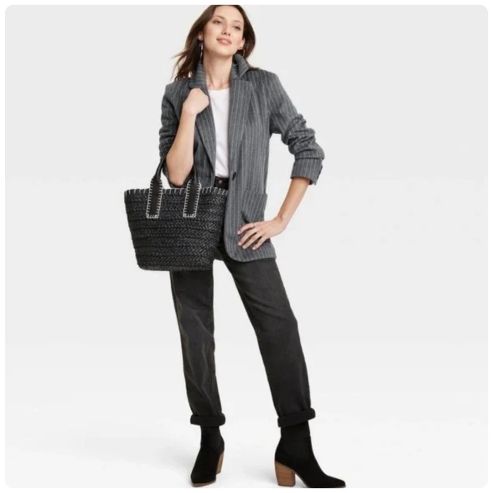 Universal Thread Natural Woven Contrast Stitch Tote